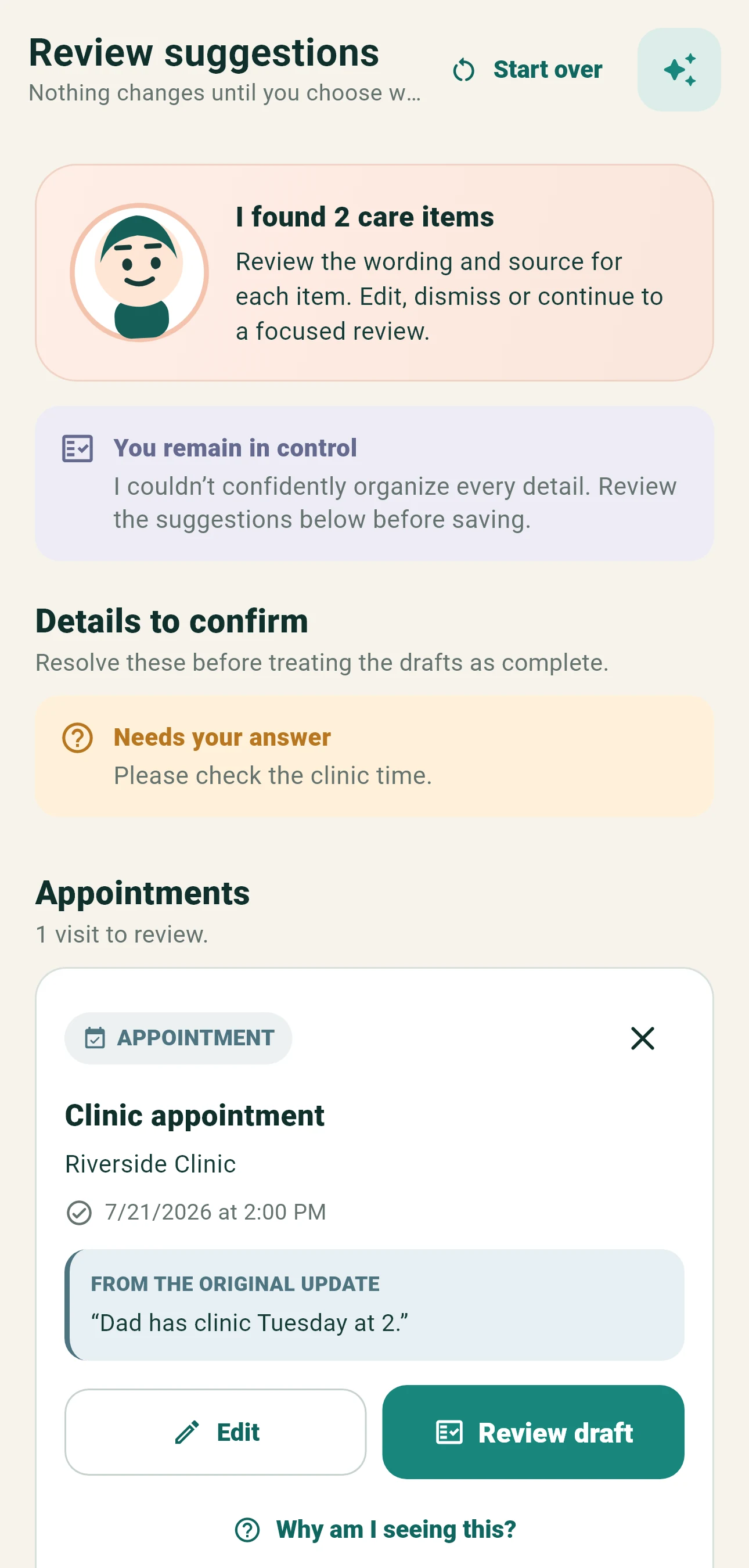 Care Inbox review interface