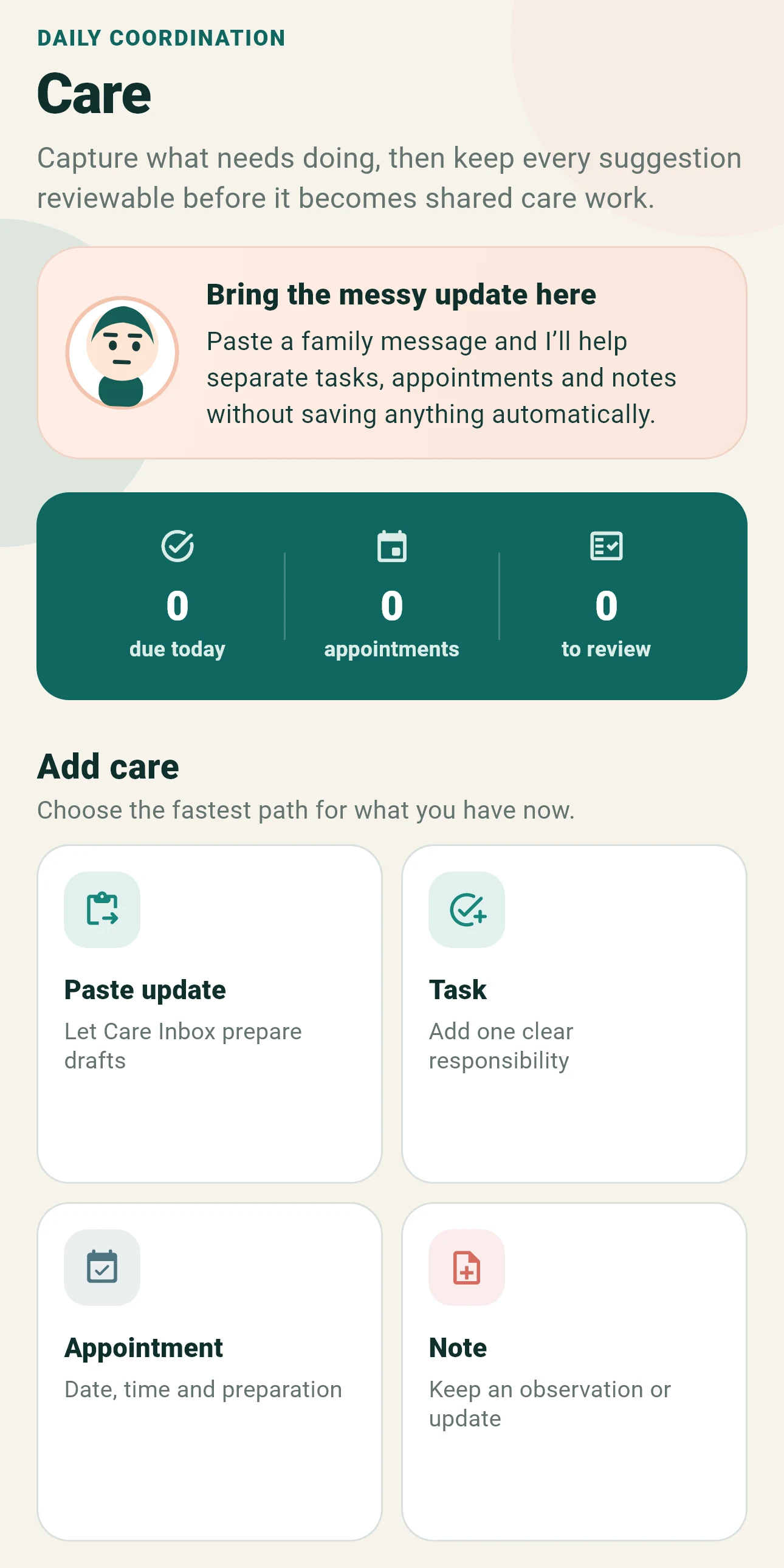 Rendered CarePilot Care root screen