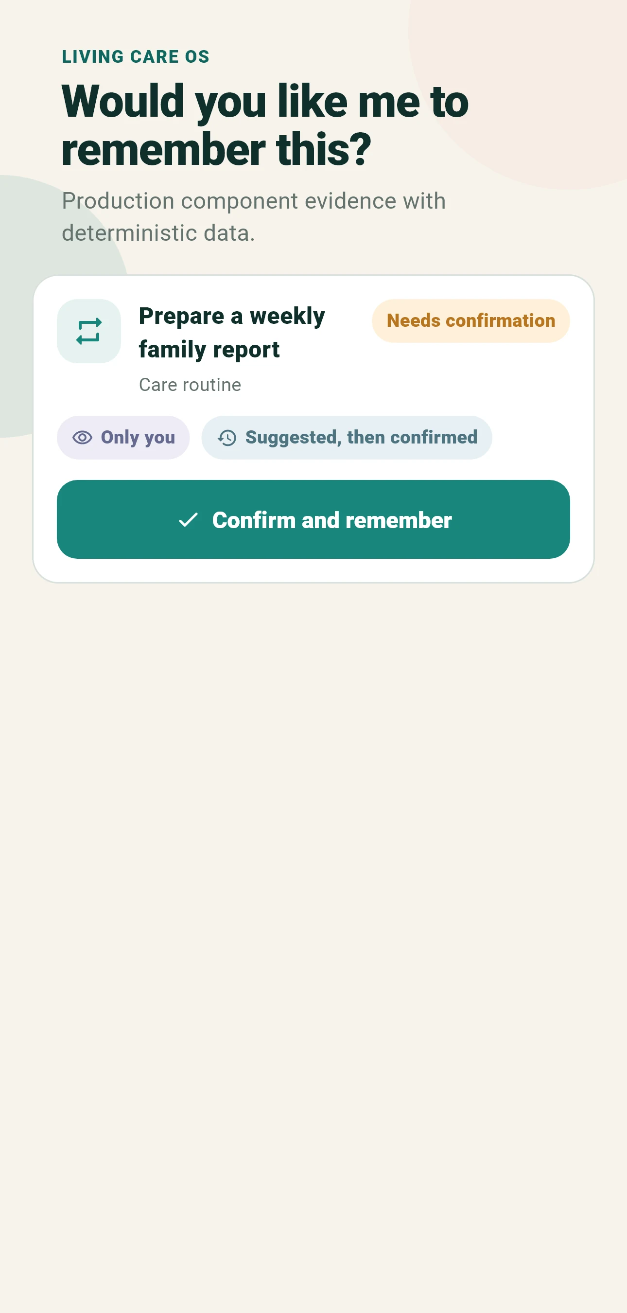 CarePilot controlled memory confirmation interface