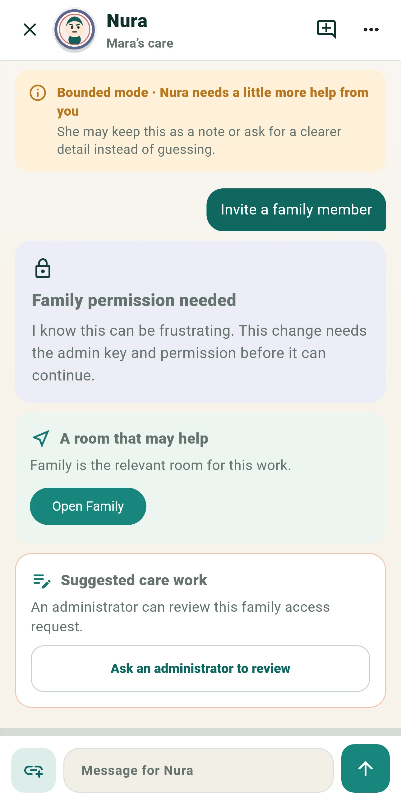 Rendered Nura permission boundary screen