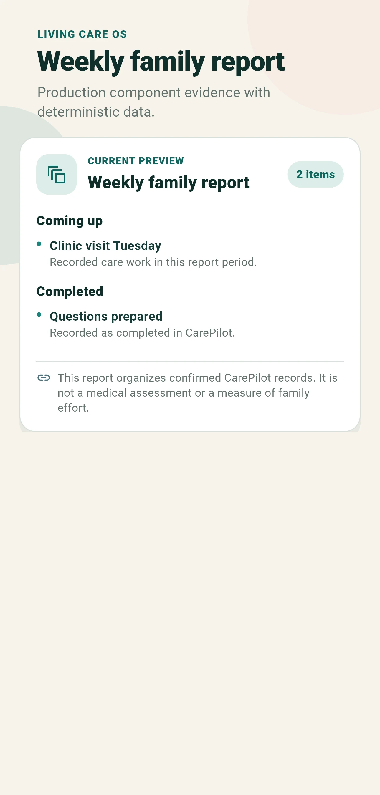 Rendered weekly family report screen